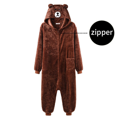 Bear Onesie Women Men Kigurumis Animal Pajama Cartoon Slippers Festival Homewear Winter Warm Suit Zipper Button Overalls baby magazin 