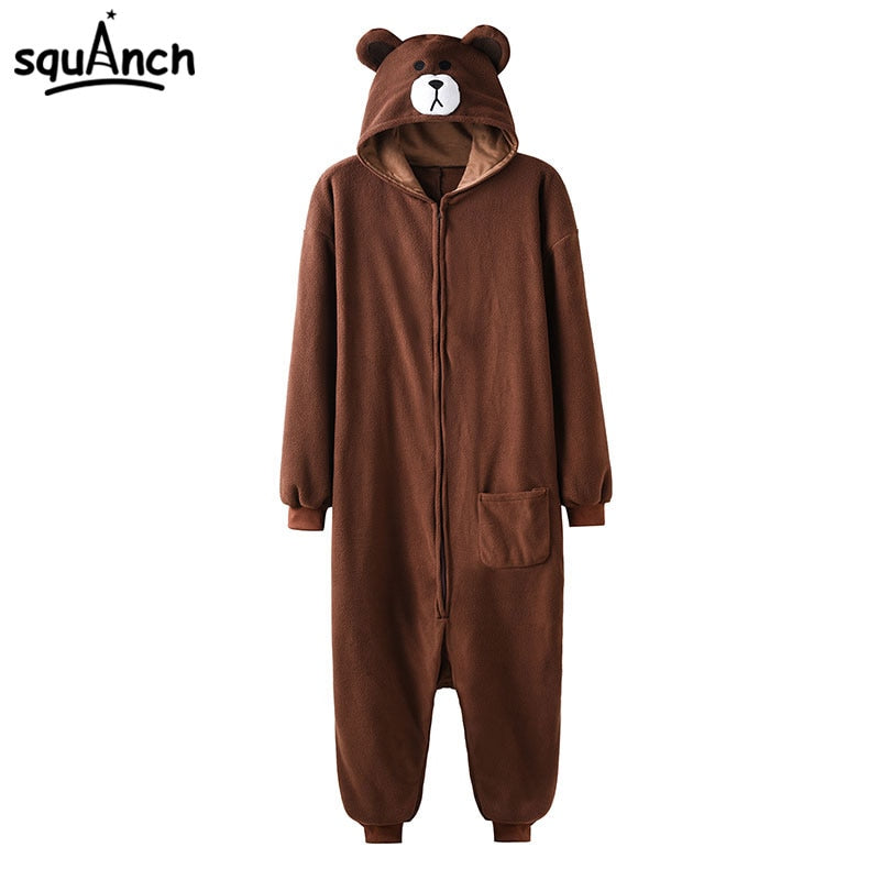 Bear Onesie Women Men Kigurumis Animal Pajama Cartoon Slippers Festival Homewear Winter Warm Suit Zipper Button Overalls baby magazin 