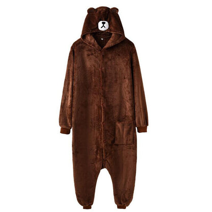 Bear Onesie Women Men Kigurumis Animal Pajama Cartoon Slippers Festival Homewear Winter Warm Suit Zipper Button Overalls baby magazin 