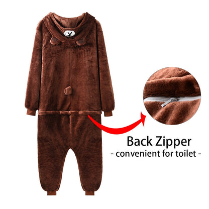 Bear Onesie Women Men Kigurumis Animal Pajama Cartoon Slippers Festival Homewear Winter Warm Suit Zipper Button Overalls baby magazin 