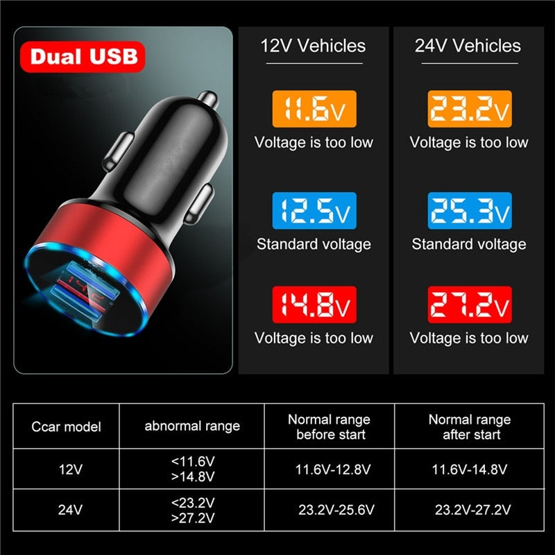 Car Charger Dual USB QC 3.0 Adapter Cigarette Lighter LED Voltmeter For All Types Mobile Phone Charger Smart Dual USB Charging baby magazin 