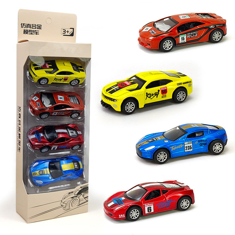 Children's alloy car model boy pull back police car racing Zhongba school bus baby resistant toy car suit baby magazin 