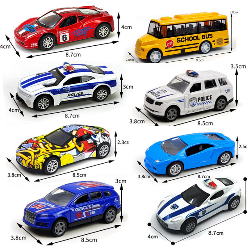 Children's alloy car model boy pull back police car racing Zhongba school bus baby resistant toy car suit baby magazin 