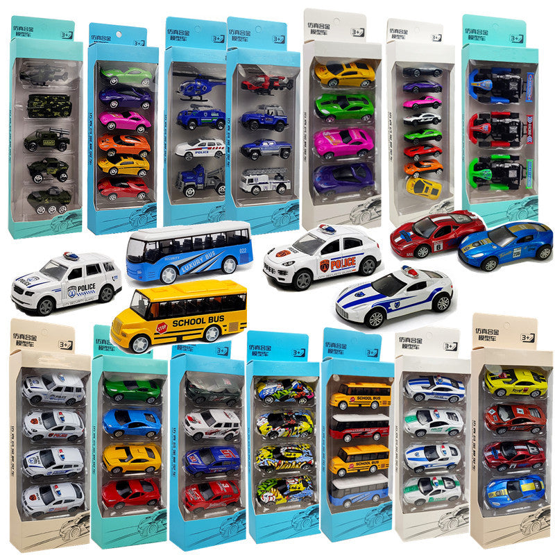 Children's alloy car model boy pull back police car racing Zhongba school bus baby resistant toy car suit baby magazin 