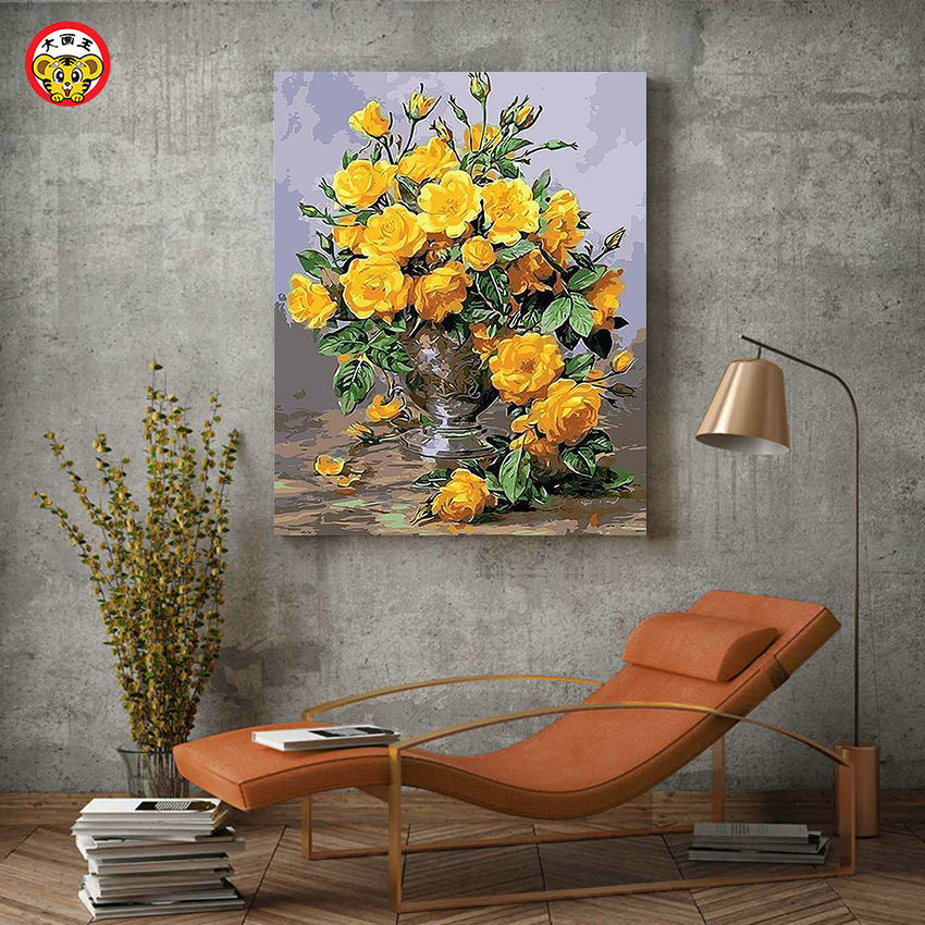 Colorful and gorgeous flower diy numbers oil painting living room porch decorative wall canvas painting unique gift baby magazin 