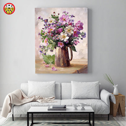 Colorful and gorgeous flower diy numbers oil painting living room porch decorative wall canvas painting unique gift baby magazin 