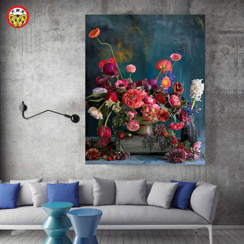 Colorful and gorgeous flower diy numbers oil painting living room porch decorative wall canvas painting unique gift baby magazin 