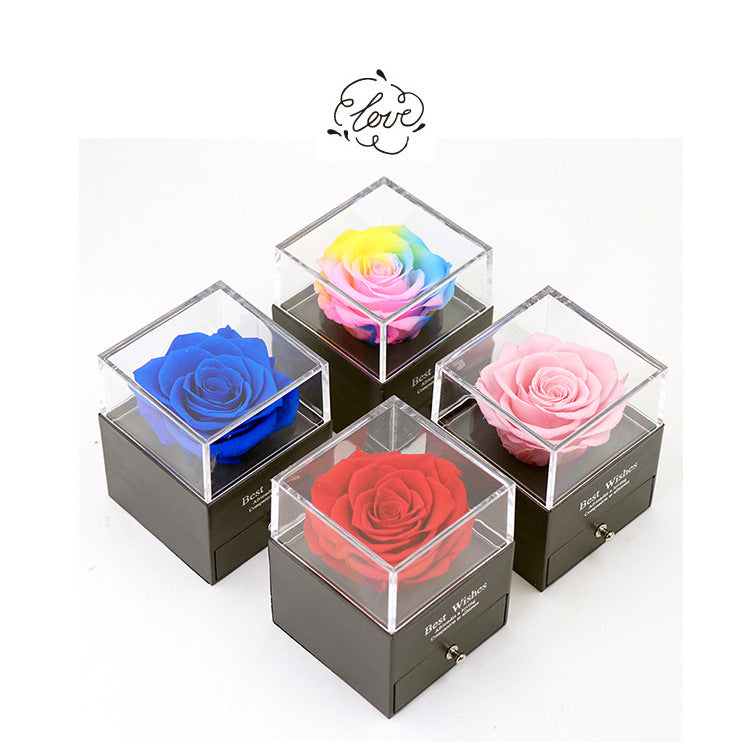 Free shipping Amazon hot sales single rose jewelry gift box Acrylic box preserved rose for valentine's day baby magazin 