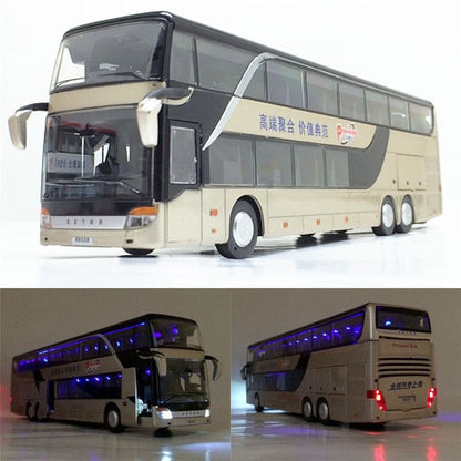 Sale High quality 1:32 alloy pull back bus model,high imitation Double sightseeing bus,flash toy vehicle, free shipping baby magazin 